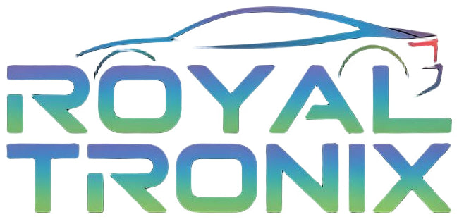 Logo of Royal Tronix with a stylized car silhouette on a white background